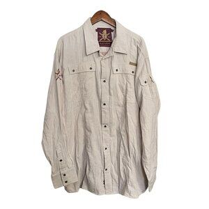 Coogi Men's Beige Micro Plaid Button Up Long Sleeve Pockets Shirt Size 4XL